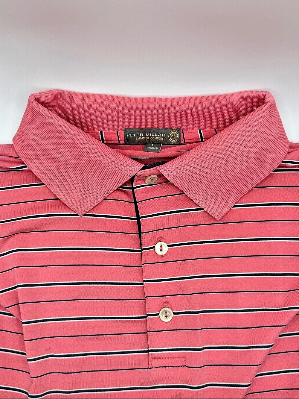 Peter Millar L Summer Comfort Striped Performance Polo Striped Polo Pink & Blue